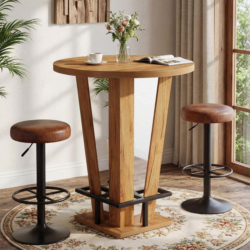 Kearsten 60-Bottle Round Brown 39.4 in. High Bar Table Cocktail Bistro Pub Table w/ Metal Footrest & Acrylic Decoration price history on PriceWatchPro