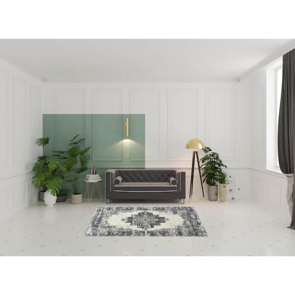 5 ft. x 7 ft. Cream Floral Power Loom Distressed Square Area Rug