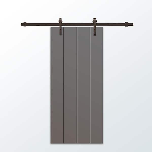 CALHOME 30 in. x 80 in. Light Gray Painted Composite MDF Paneled Interior Sliding Barn Door with Hardware Kit