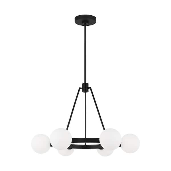 Generation Lighting Clybourn 6-Light Midnight Black Chandelier with Milk Glass Shades
