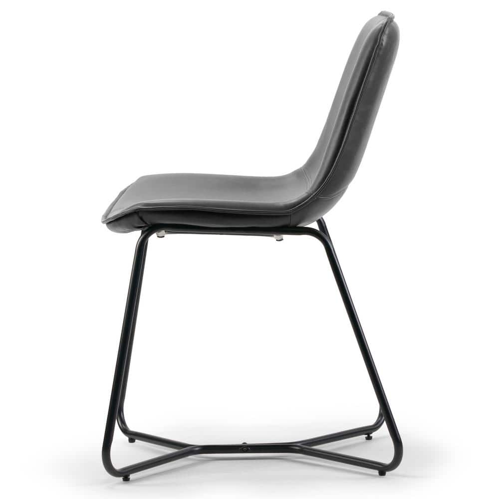 Gray Faux Leather Upholstered Side Chair with Metal Frame, Set of 2