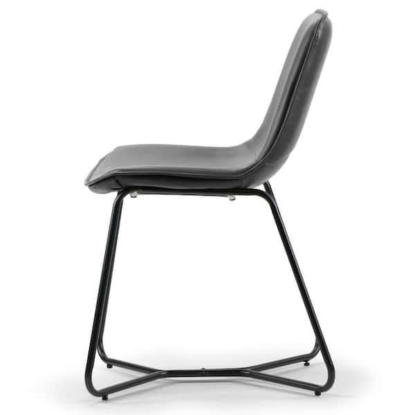 Set of 2 Amery Iron Frame Side Chair Vintage Grey Faux Leather Dining Chair