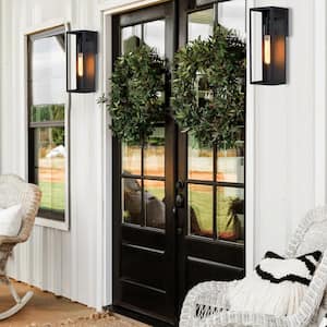 Cali 1-Light 16 in. Outdoor Wall Lantern with Matte Black Finish and Clear Glass Shade（2-pack）