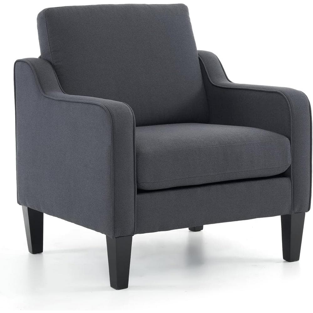 Dark Gray Cotton and Linen Accent Arm Chair Mid Century Modern