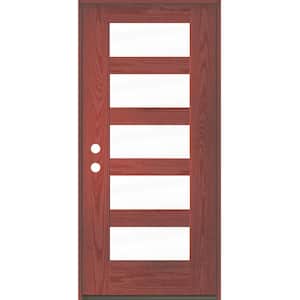 ASCEND Modern 36 in. x 80 in. 5-Lite Right-Hand/Inswing Clear Glass Redwood Stain Fiberglass Prehung Front Door