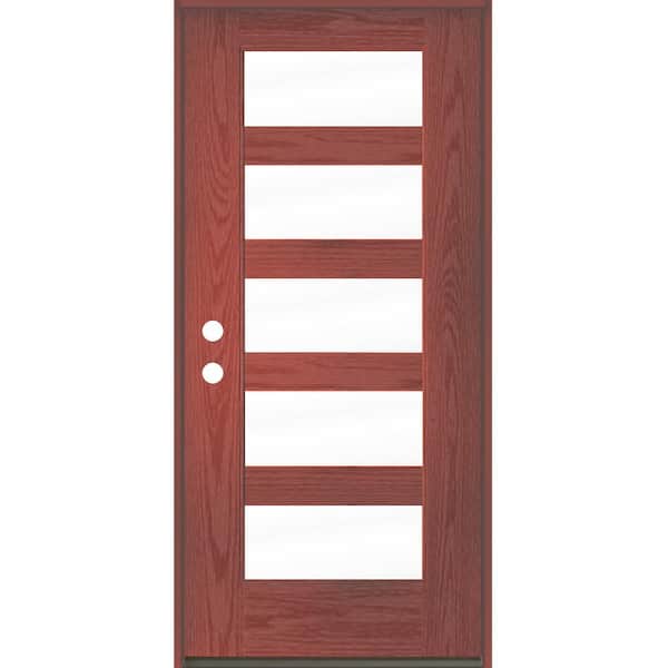 Krosswood Doors ASCEND Modern 36 in. x 80 in. 5-Lite Right-Hand/Inswing Clear Glass Redwood Stain Fiberglass Prehung Front Door