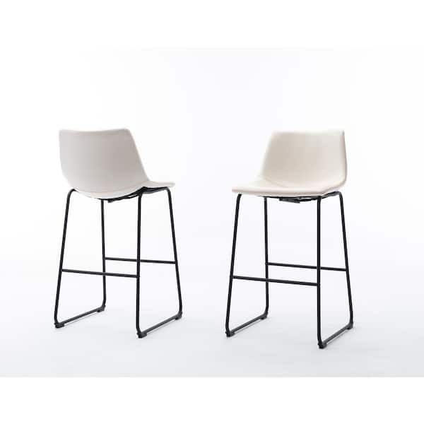 Best Quality Furniture Crawford 29 in. Upholstered White Faux Leather High Back Bar Stools With Black Iron Base (Set of 2)