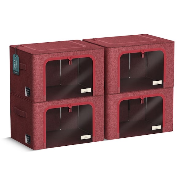 Jumbo Storage Bins, Organizers with Frame, Handles, and Window, Pink 24 in. x 14 in. Polyester Decorative Box Set of 4
