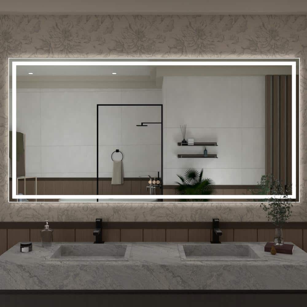 Hermitage Bath Spring 72 in. W x 36 in. H Rectangular Frameless LED ...