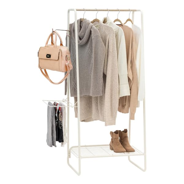 White Metal Garment Clothes Rack with Shelves 74.8 in. W x 76.8 in. H rack-554  - The Home Depot