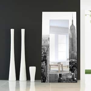 72 in. x 36 in. My N.Y. Rectangle Framed Printed Tempered Art Glass Beveled Accent Mirror
