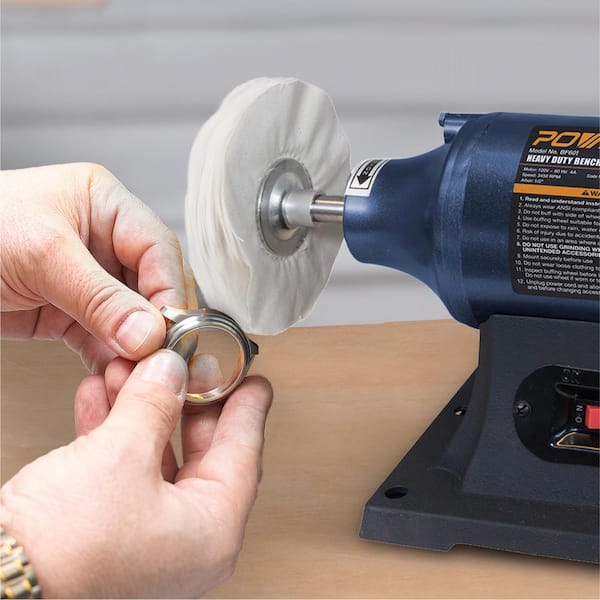 POWERTEC BF601C 6-Inch Heavy Duty Bench Buffer with 2 Extra Thick Spiral Sewn Buffing Wheels