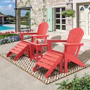 Classic Red Composite of Adirondack Chair with Side Table (Set of 2)