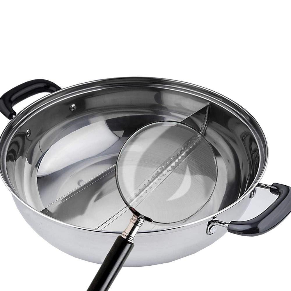 11-inch Stainless Steel Shabu Hot Pot with Glass Lid and Ladles