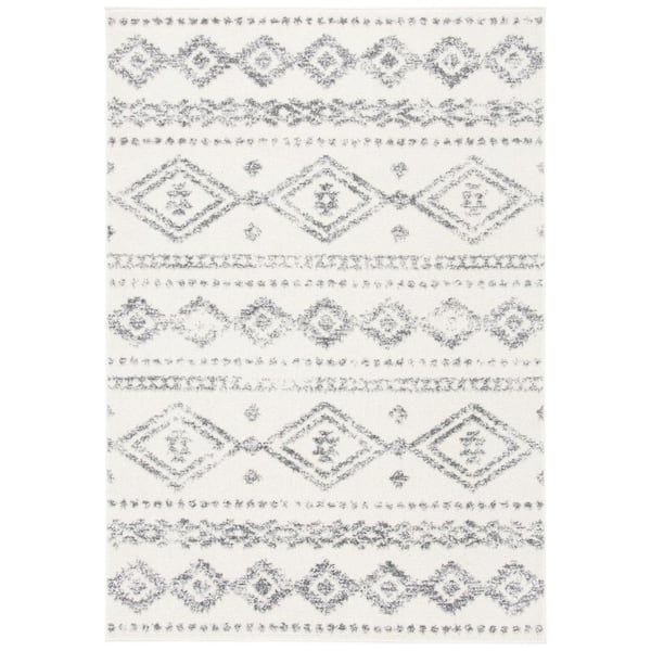 Tulum Ivory/Gray 4 ft. x 6 ft. Tribal Distressed Diamond Area Rug