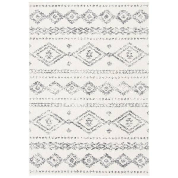 SAFAVIEH Tulum Ivory/Gray 9 ft. x 12 ft. Tribal Distressed Diamond Area
