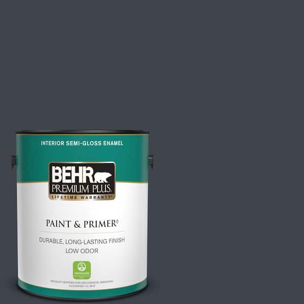 BEHR PREMIUM PLUS 1 gal. #ECC-23-3 Blackbird Semi-Gloss Enamel Low Odor Interior Paint & Primer