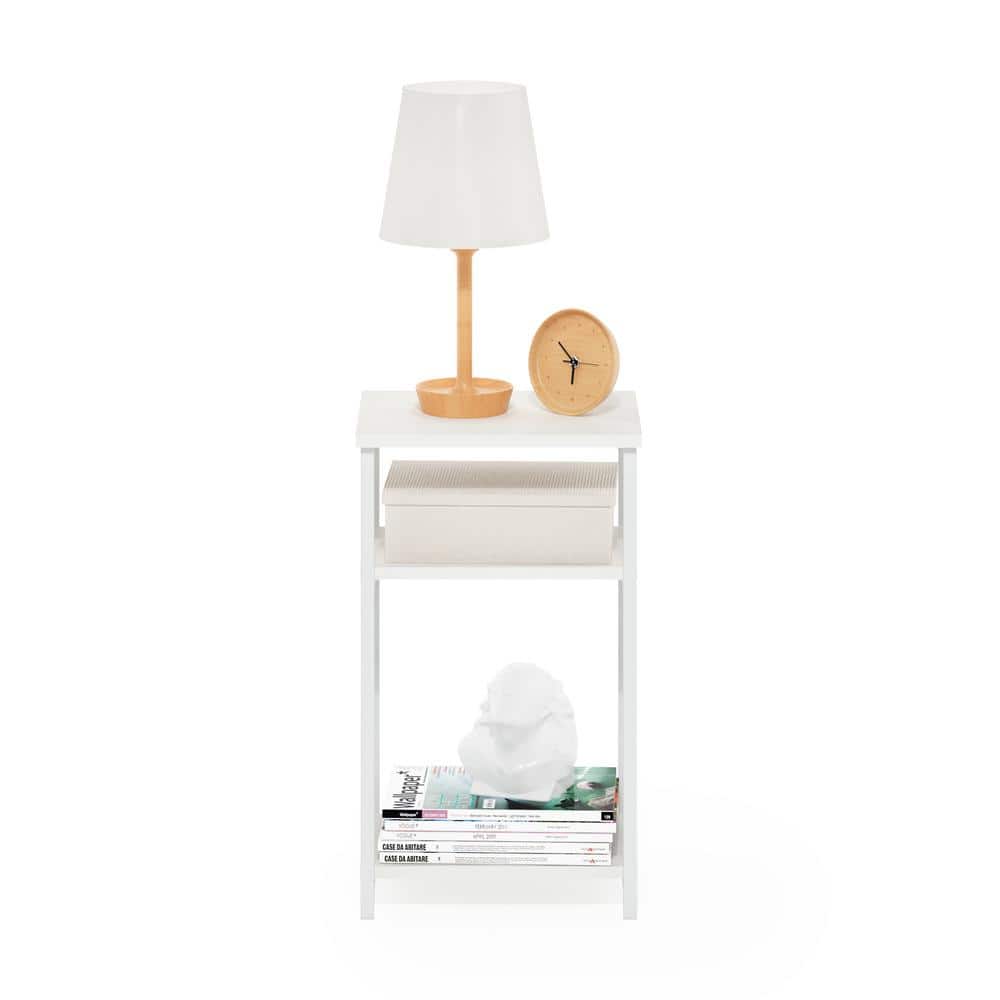 White 3-Tier Metal Frame End Table with Storage Shelves