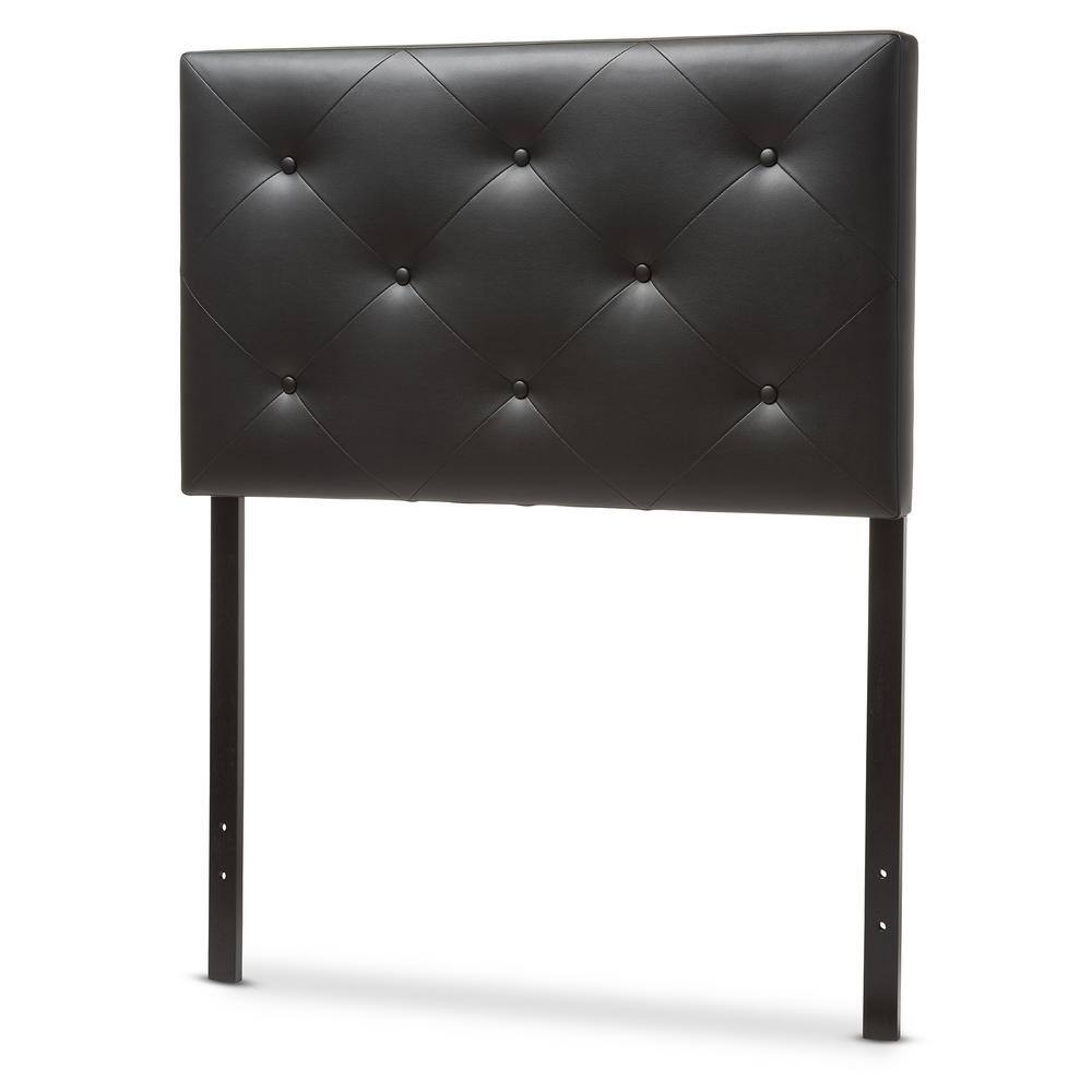 Black Faux Leather Tufted Full Headboard with Wood Frame