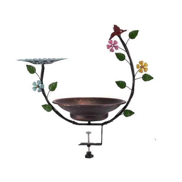 Phewnyzo Solar Bird Bath Deck Mounted with Solar Fountain Metal Bubbler U-Shape Design Black for Patio Porch Garden