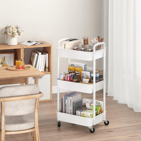 3-Tier Plastic -Wheeled Storage Utility Cart in White ZCart001