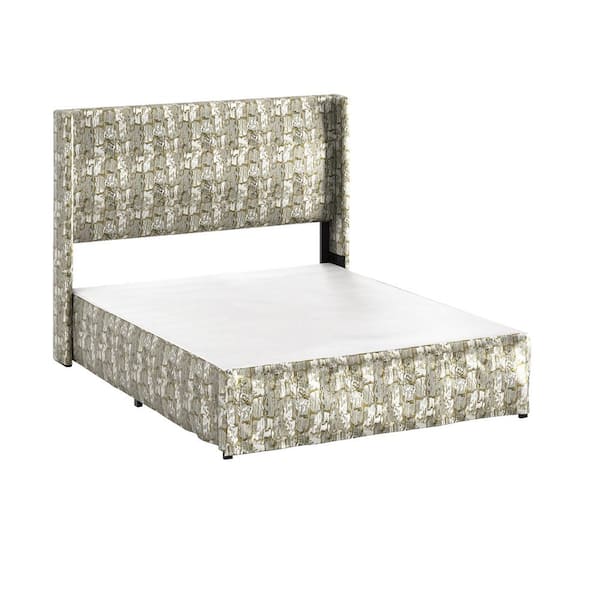 JAYDEN CREATION Raymond 2 Piece Gold Wingback Design King Bedroom Set with Metal Platform Bed Frame
