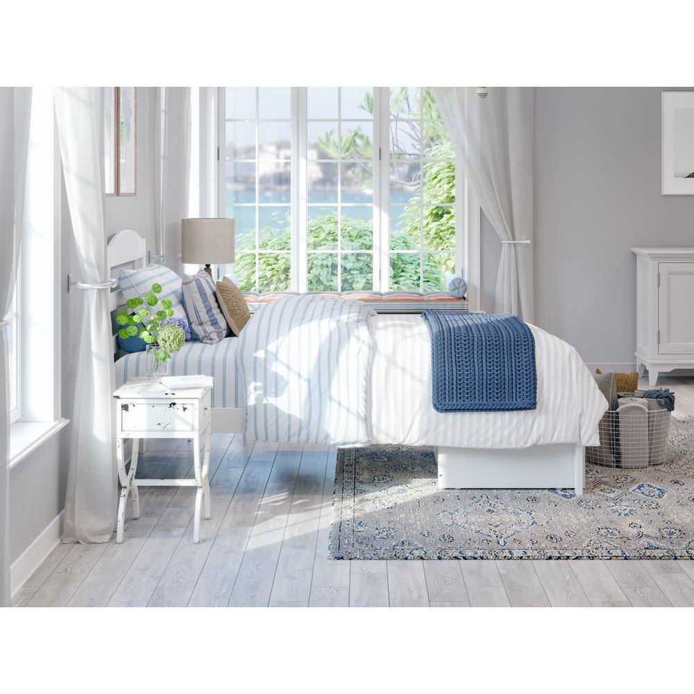 Mission-Inspired White Twin Platform Bed with Drawer & USB Charger