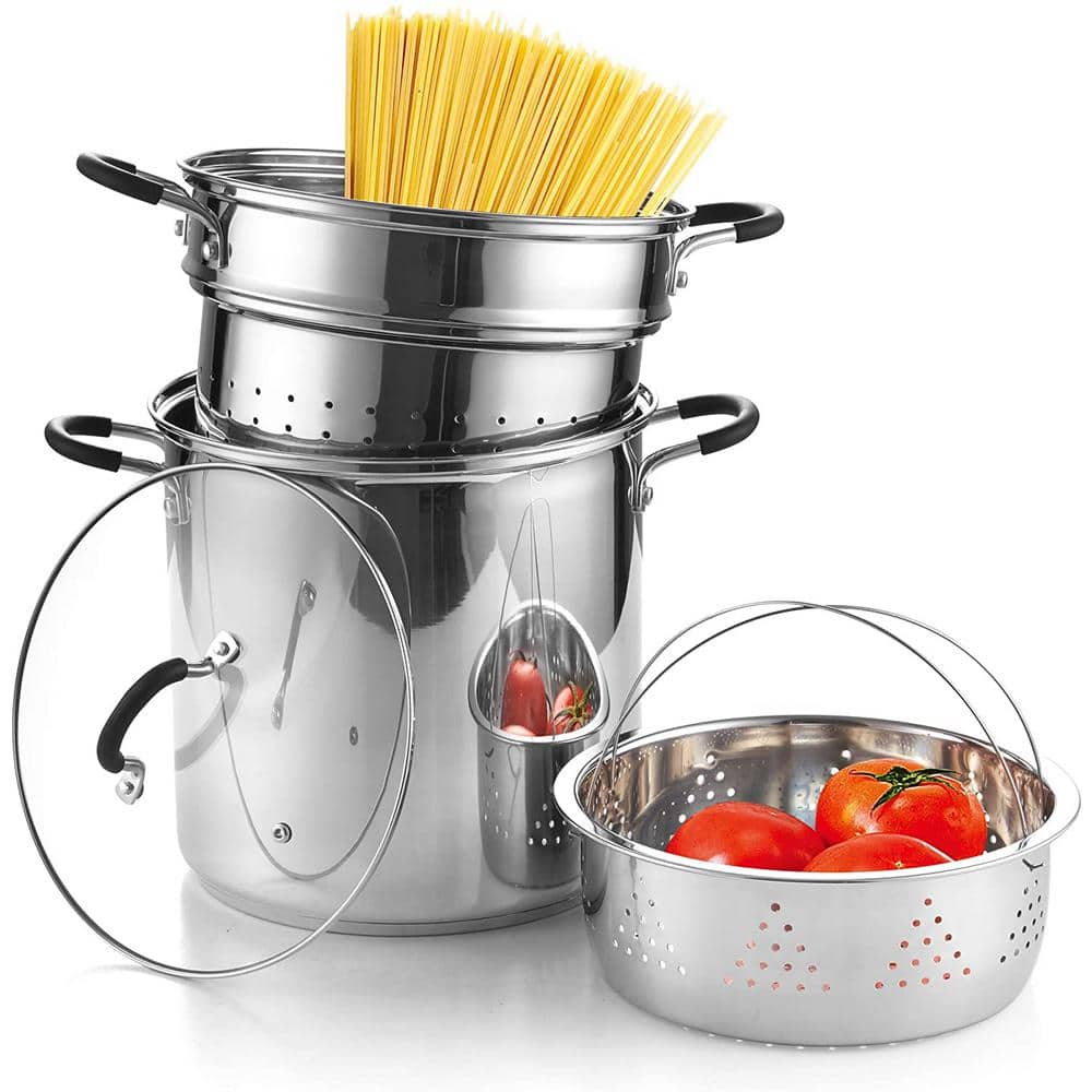  Cooks Standard Pasta Pot 18/10 Stainless Steel 12 Quart,  Spaghetti Cooker Steamer Stock Pot Multipots with Strainer Insert,  Stainless Steel Lid, 4-Piece Set: Home & Kitchen