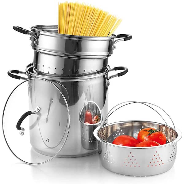 Cook N Home 12 Qt. 4-Piece Stainless Steel Pasta Cooker Steamer Multipots