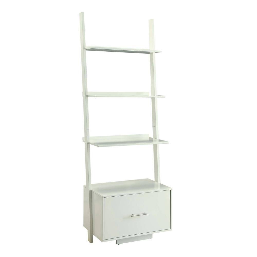 Heritage White Ladder Bookcase with Concealed File Drawer