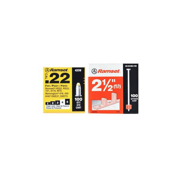 0.22 Caliber Yellow Single Shot Powder Loads (100-Count) and 2-1/2 in. Drive Pins (100-Pack) Combo Kit