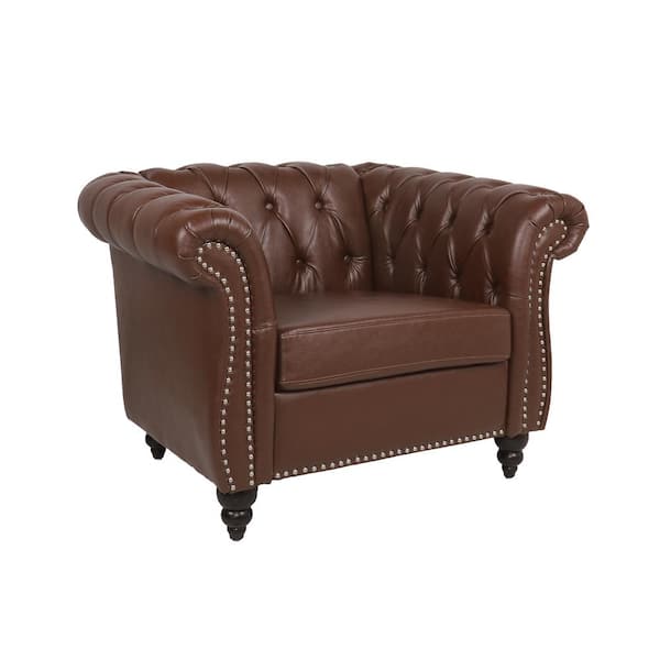 Brown 40 in. W Faux Leather PU Armchair