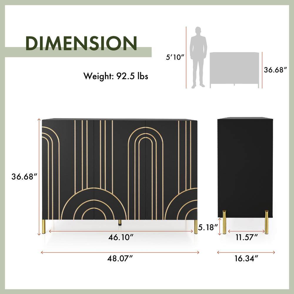 Black and Gold Art Deco Geometric Buffet Sideboard