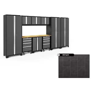 Bold Series 162 in. W x 76.75 in. H x 18 in. D Steel Cabinet Set in Gray ( 10- Piece ) with 800 sqft Flooring Bundle