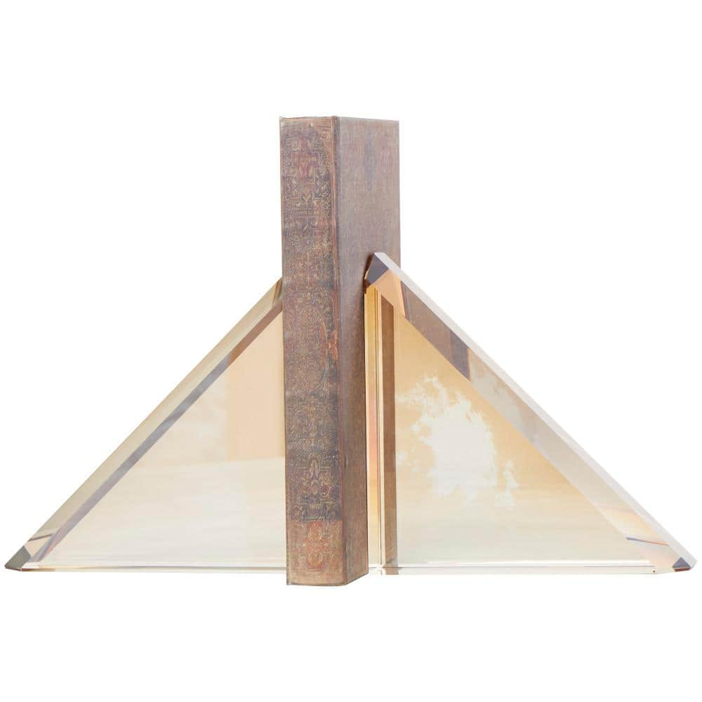 Litton Lane Gold Crystal Pyramid Shaped Geometric Bookends (Set of 2)