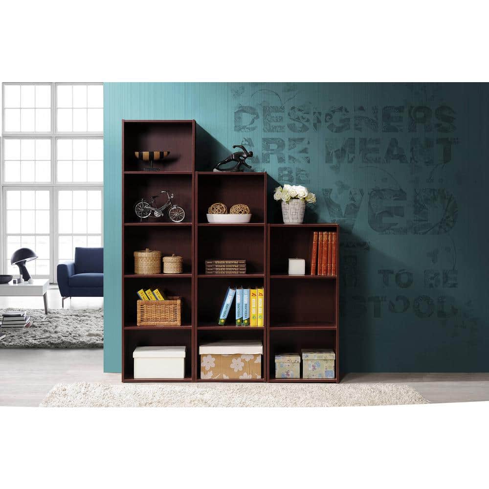 Mahogany 3-Shelf Kid-Friendly Storage Bookcase with Cubes and Doors