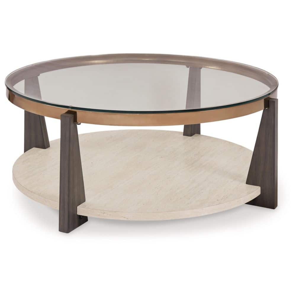 Frazwa 41.38 in. Brown Round Glass Coffee Table price history on PriceWatchPro