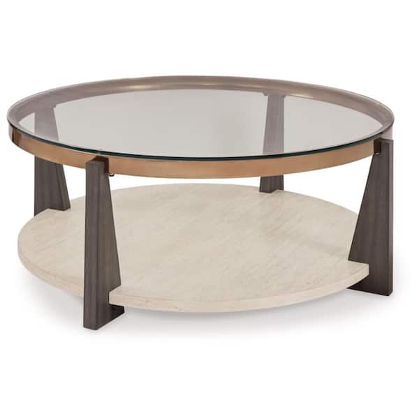 Signature DESIGN BY ASHLEY Frazwa 41.38 in. Brown Round Glass Coffee Table