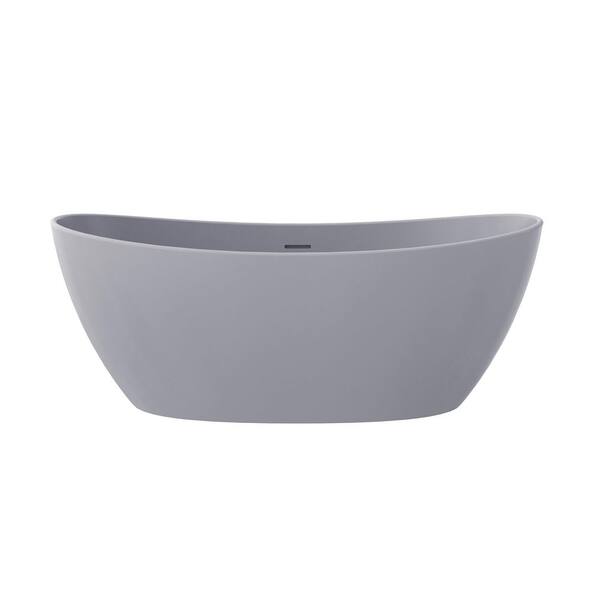 Oeno 65 in. x 33 in. Extra Wide Stone Resin Freestanding Soaking Bathtub in Light Gray