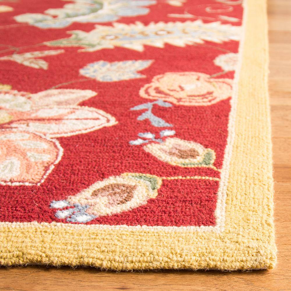 Handmade Red Floral Wool Round Area Rug