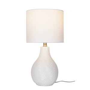 18.75 in. White Classic, Transitional Table Lamp for Living Room with White Fabric Drum Shade