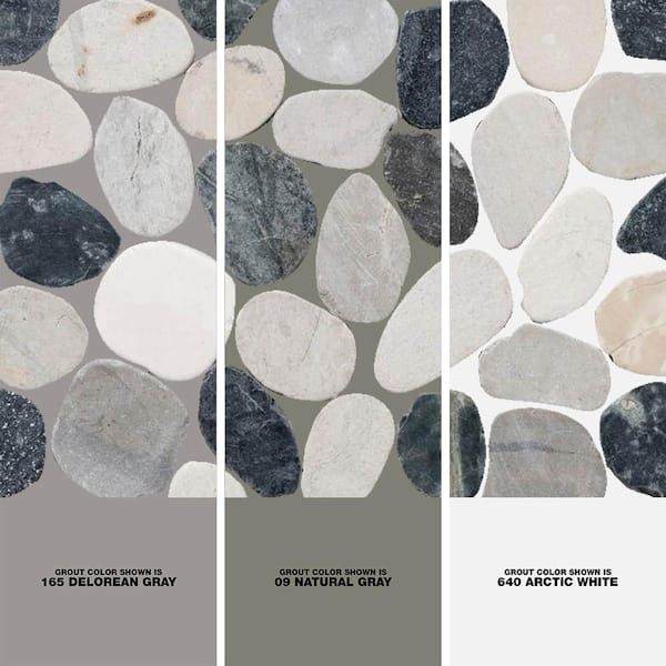 Cruz Bay Sliced Pebble Tile River Grey 11-1/2 in. x 11-1/2 in. x 9.5 mm Mesh-Mounted Mosaic Tile (10.12 sq. ft. / case) Cruz Bay Sliced Pebble Tile River Grey 11-1/2 in. x 11-1/2 in. x 9.5 mm Mesh-Mounted Mosaic Tile (10.12 sq. ft. / case)