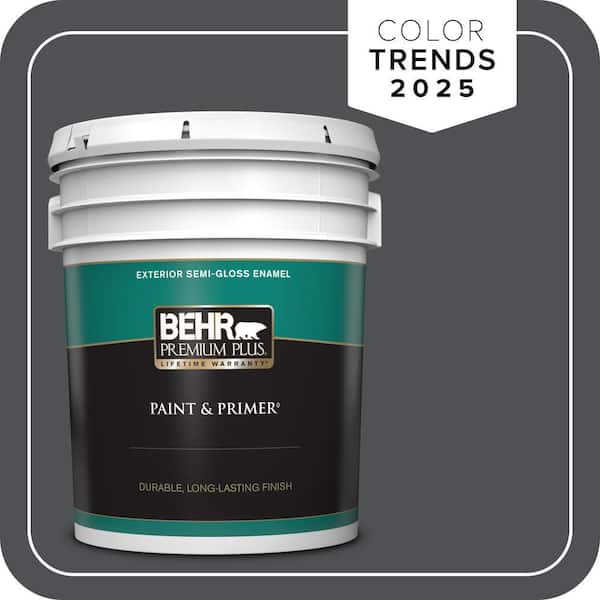 BEHR PREMIUM PLUS 5 gal. #PPU18-01 Cracked Pepper Semi-Gloss Enamel Exterior Paint & Primer