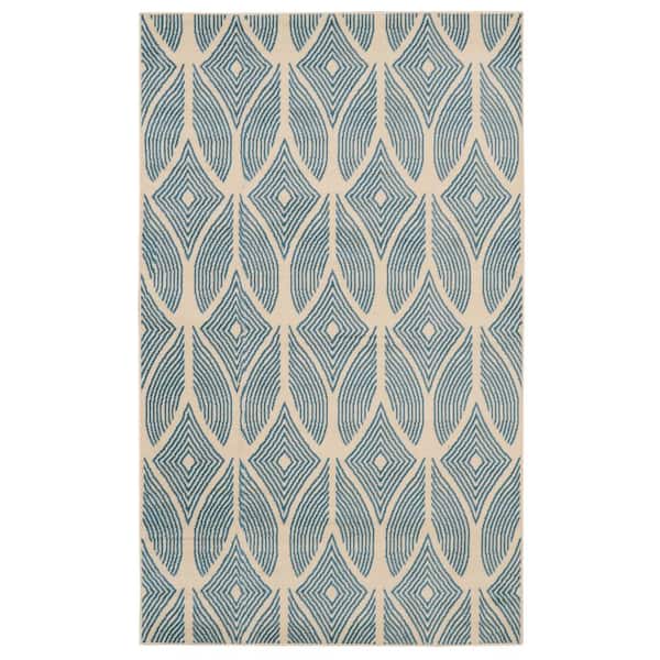 Linon Home Decor Kobe Henley Bone and Blue 4 ft. 3 in. x 7 ft. 3 in. Area rug