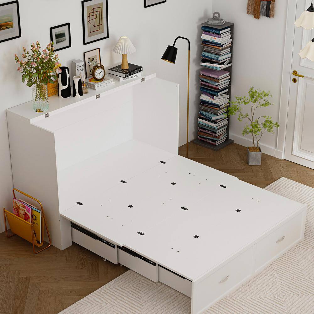 White Wooden 55.1 in. W Chest of Drawers, Can Convertible to Full Size Bed with USB Charging Station and Wheels - thumbnail 6