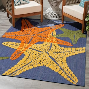 Aloha Blue Multicolor 4 ft. x 6 ft. Nature-inspired Contemporary Indoor/Outdoor Area Rug