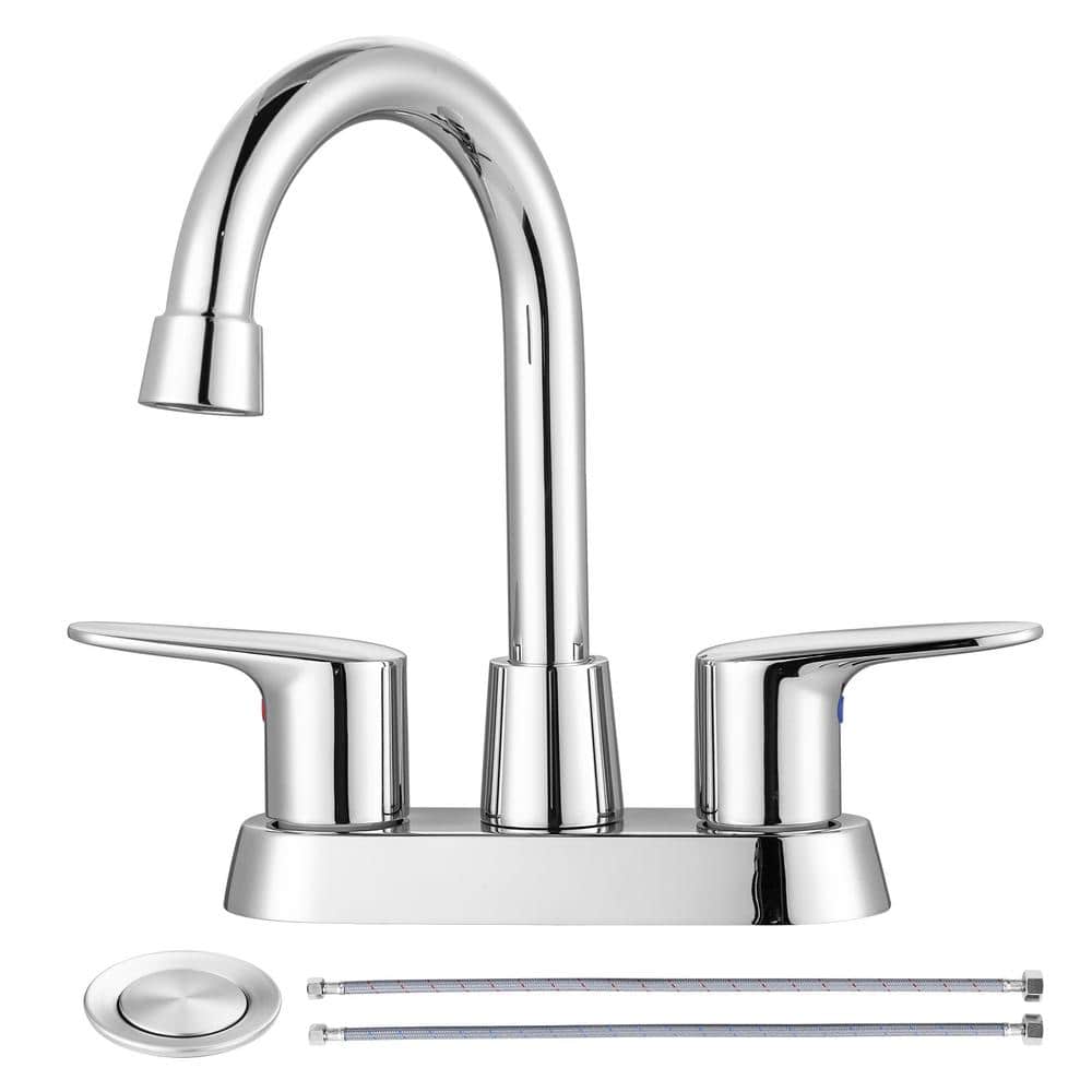 "4 in. Centerset Double Handle Bathroom Faucet with Swivel Spout, Pop Up Drain and 24"" Supply Lines in Polished Chrome" price history on PriceWatchPro