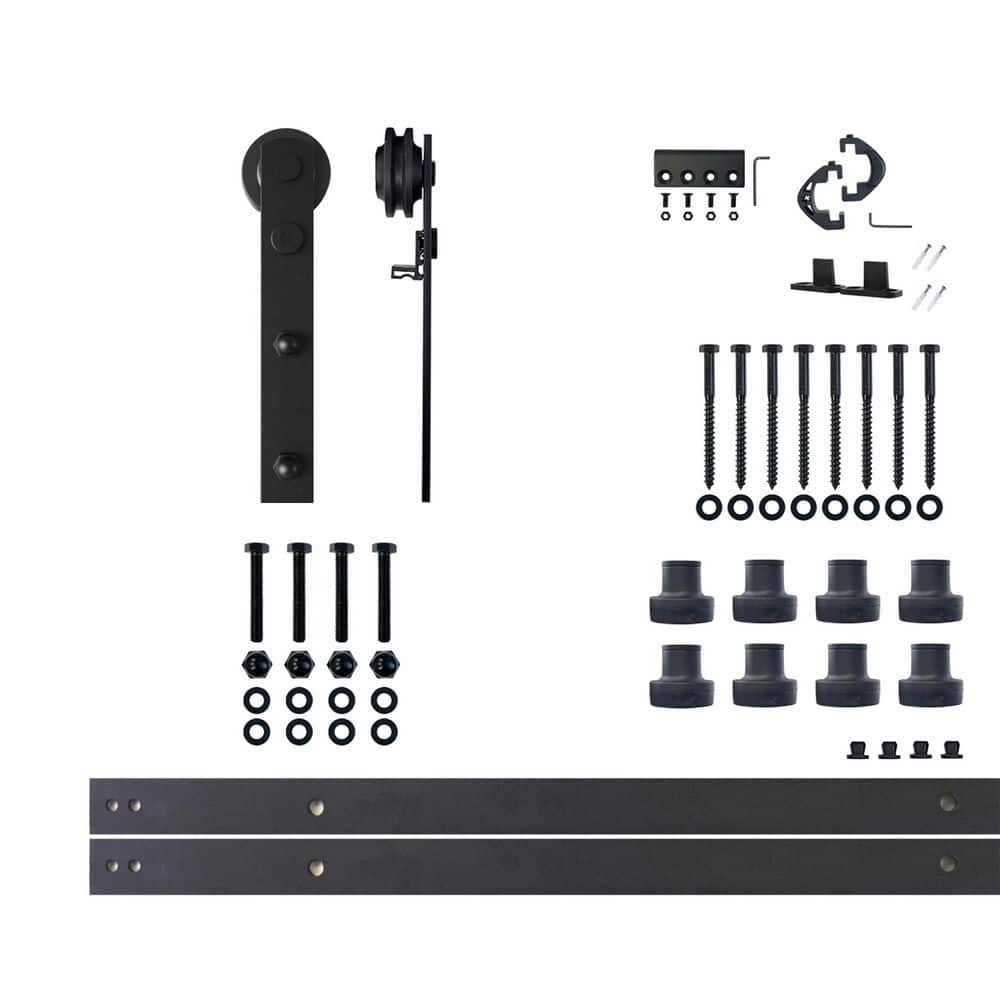 10 ft./120 in. Black Rustic Non-Bypass Sliding Barn Door Hardware Kit Straight Design Roller for Single Door price history on PriceWatchPro