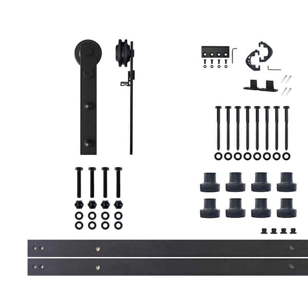 HOMACER 10 ft./120 in. Black Rustic Non-Bypass Sliding Barn Door Hardware Kit Straight Design Roller for Single Door