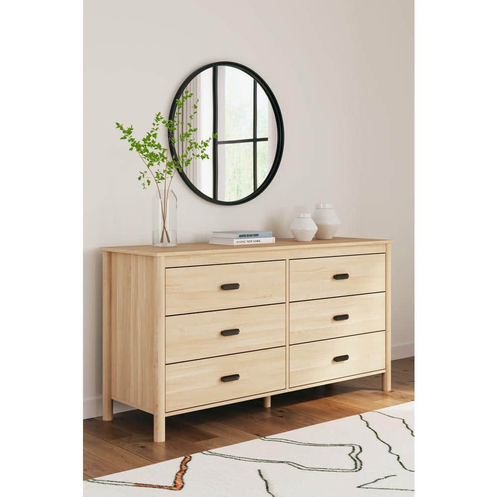 Cabinella Beige Six Drawer Dresser with Metallic Brown Knobs